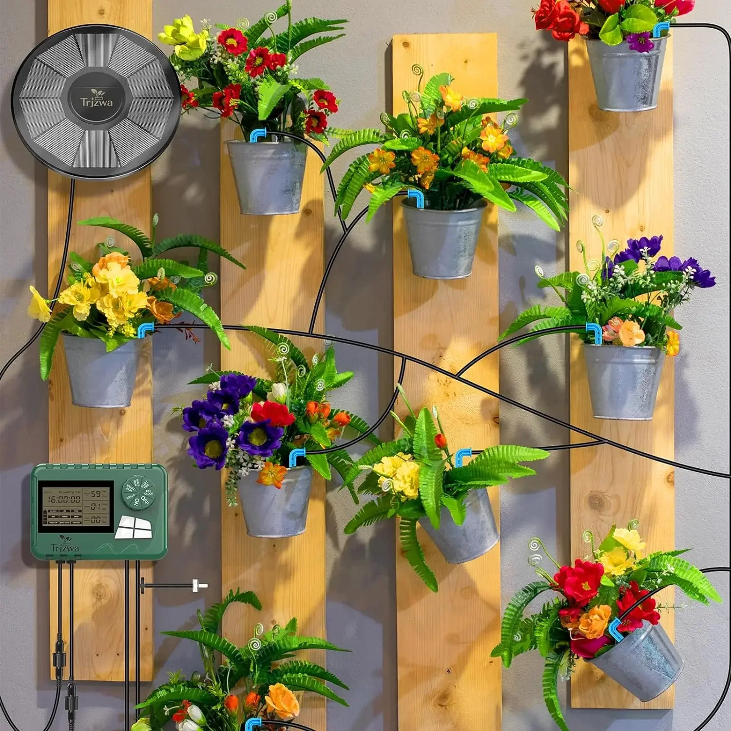 Sistema de riego solar, último kit de sistema de riego por goteo para plantas de jardín con pantalla de visualización, temporizador de riego automático DIY para viajes