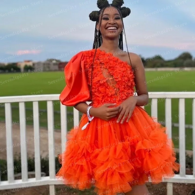 SERENDIPIDTY-Um Ombro Vestido de Festa Ruffled, Sexy Party Dress, Meia Manga, Lantejoulas, Vestidos Floral Frisados, Custom Made, Cocktail, Cocktail