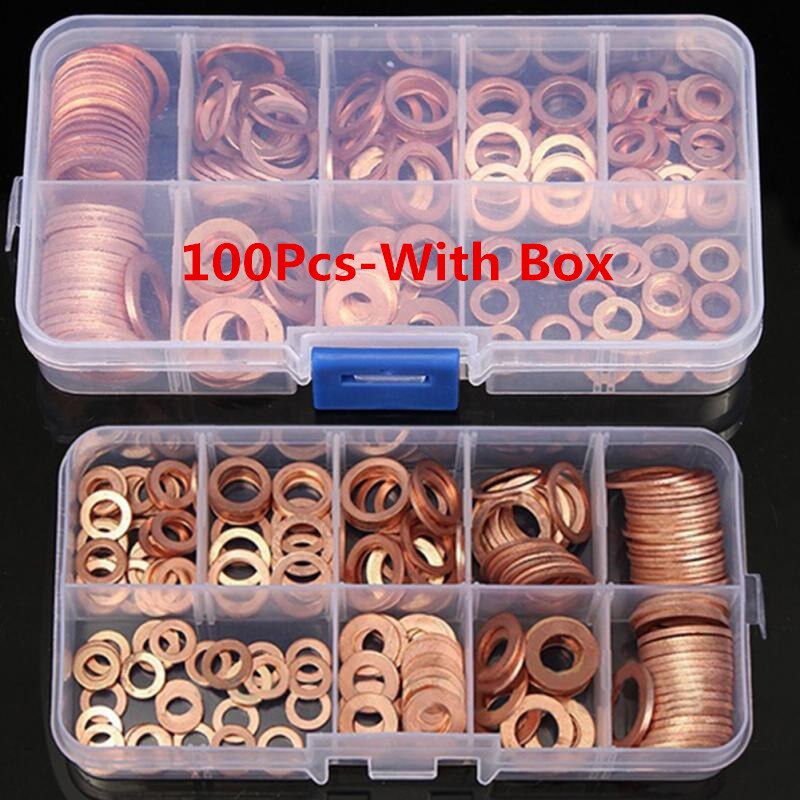 Juego de tuercas y pernos de junta de arandela de cobre, Kit surtido de sellos de anillo plano con caja //M8/M10/M12/M14 para tapones de sumidero