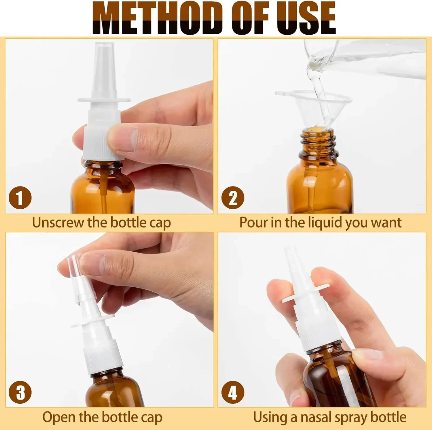 1pcs 5ml-100ml  Amber Nasal Spray Bottle Glass Nose Mist Sprayer Press Spray Head Empty Bottles Refillable Glass Atomizer