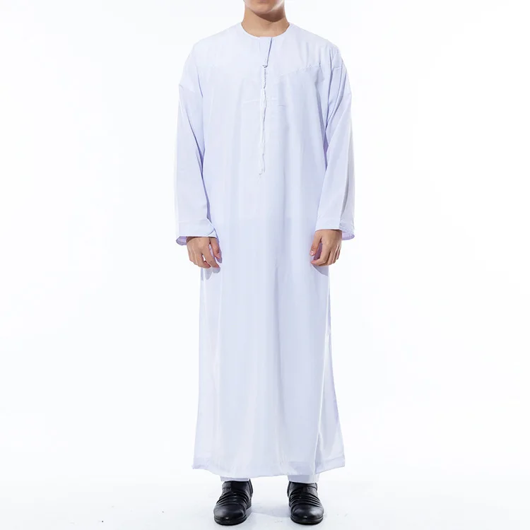 男性用イスラム教徒アバヤ,ラウンドカラーの中東カジュアルドレス,白いスカーフとヘッドバンド,イスラム服,新しいコレクション2024