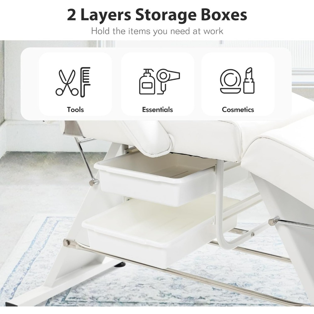 Massage Salon Tattoo Chair Esthetician Bed with Hydraulic Stool,Multi-Purpose 3-Section Facial Bed Table, Adjustable Beauty Spa