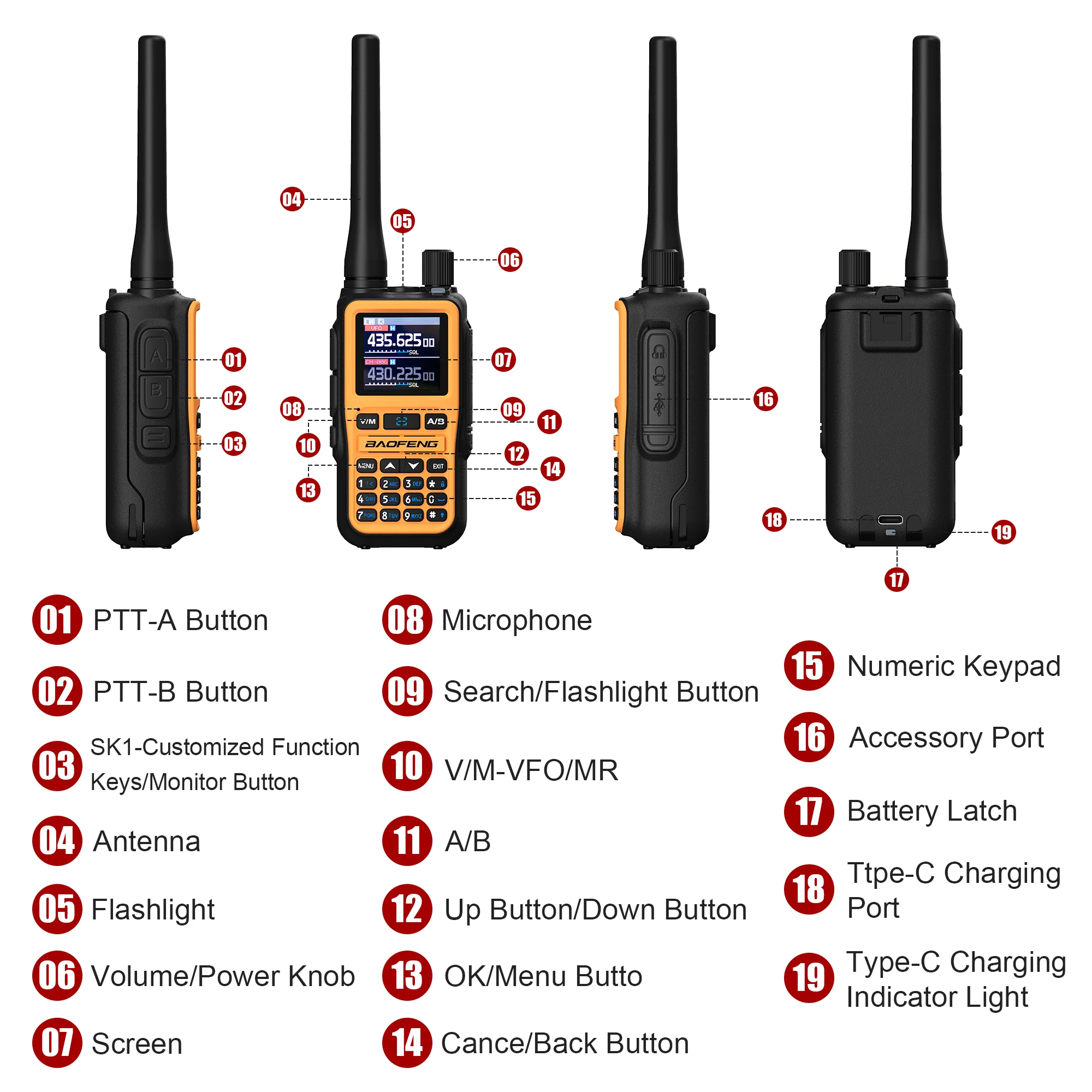 Baofeng UV-5R Mini Walkie Talkie Orange 5R Mini Radio Bluetooth Programmierung 1600mah UHF VHF AM FM Tragbare Gegensprechanlage für Camping