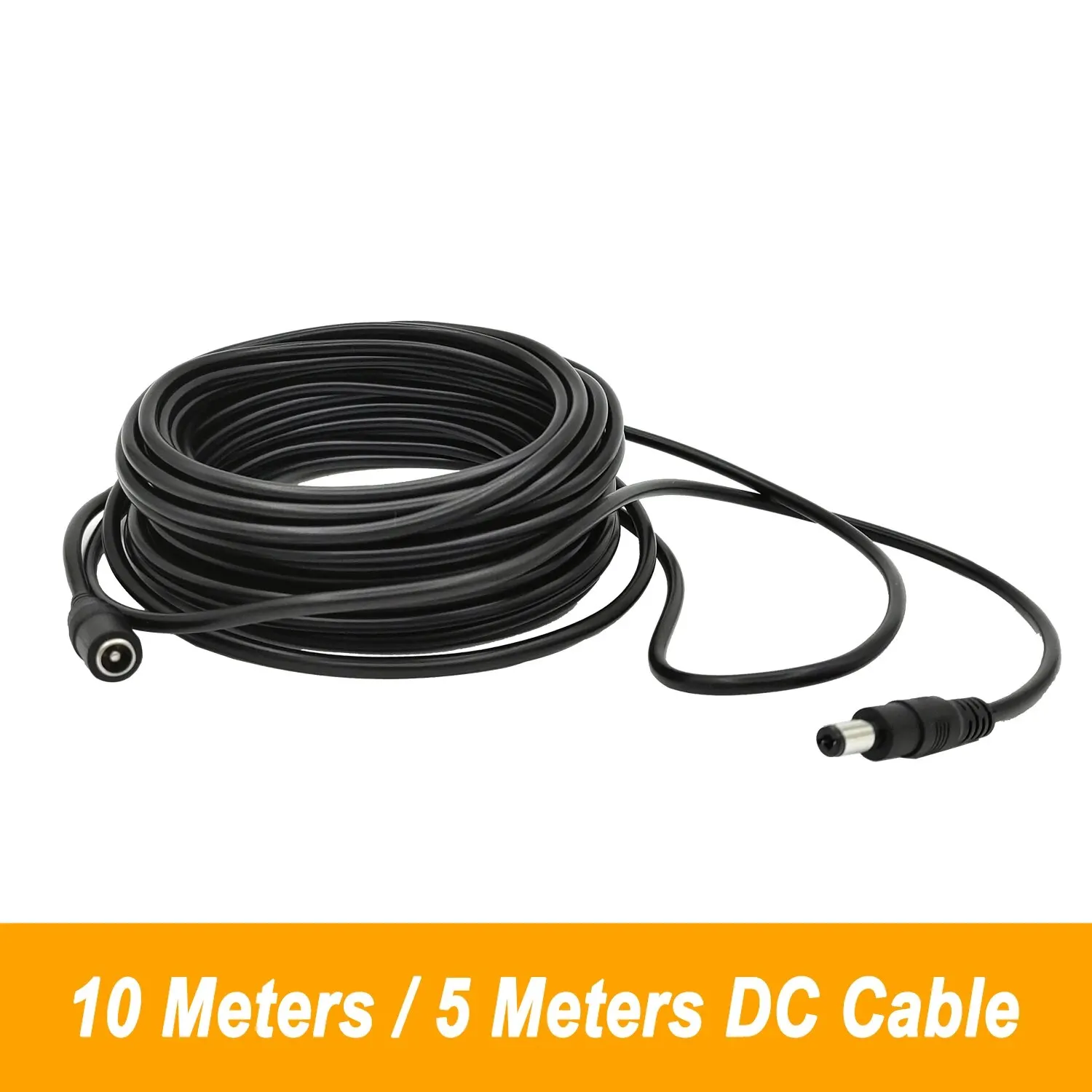 Cabo de extensão de alimentação dc12v, 5m, 10m, 5.5mm * 2.1mm, conector macho para fêmea para lâmpada led, câmera de segurança cctv, cabo de alimentação preto