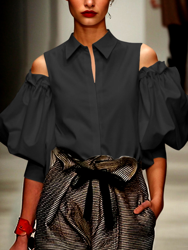 Modigirl 秋春 Feamle タキシードシャツトップス 2025 夏コールドショルダーシックなヴィンテージオフィスパーティーレジャーブラウス女性のための