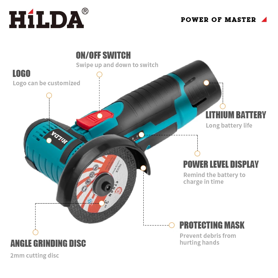 HILDA 12V/3 Zoll Lithium-elektrischer Winkelschleifer Mini kleine Haushalts-Handschneidemaschine Poliermaschine