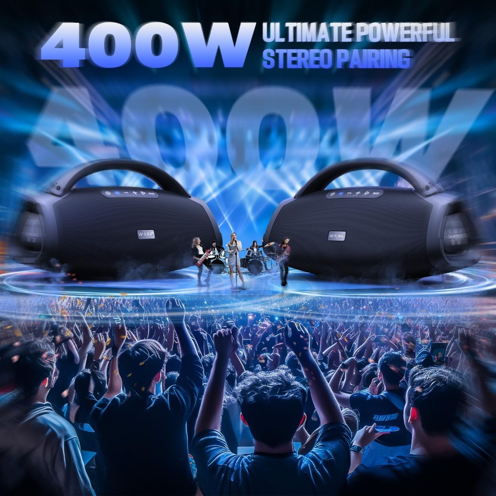 W-KING 330W Peak Loudest Boom Box, IPX7 Waterproof Party Bluetooth Speaker with 7.5" Subwoofer, Massive Bass, Hi-Fi, Large Outdo