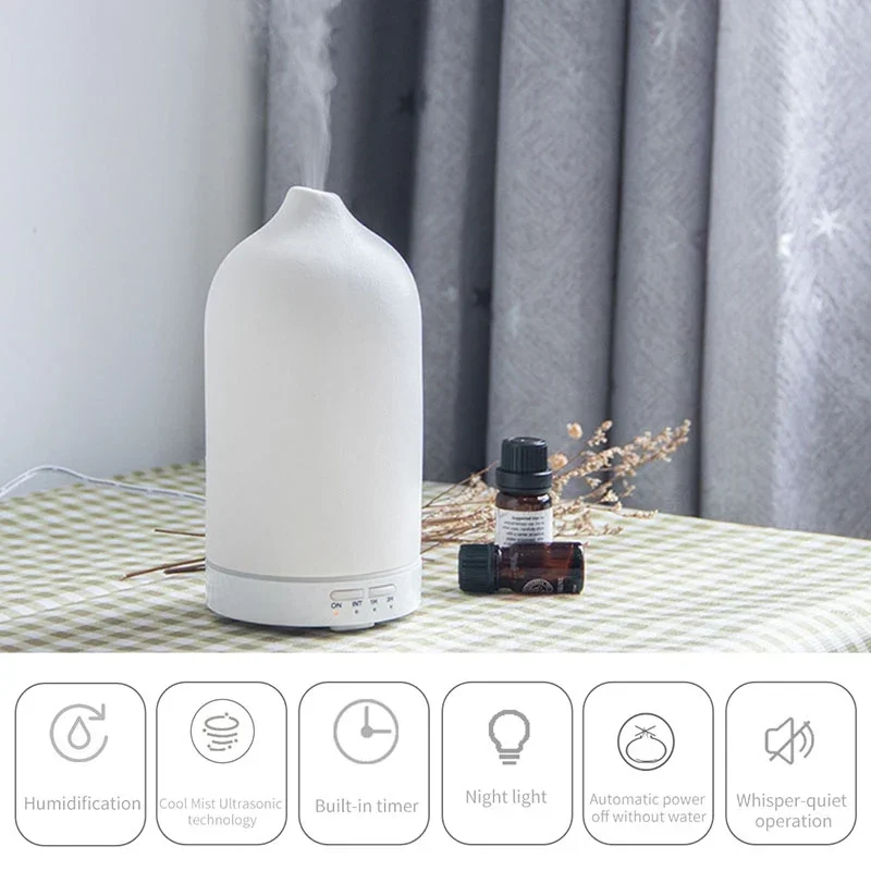 Difusor de Aroma de cerámica, humidificador pequeño automático, aire de Hotel, aceite esencial fresco, temporizador, difusor de luces coloridas