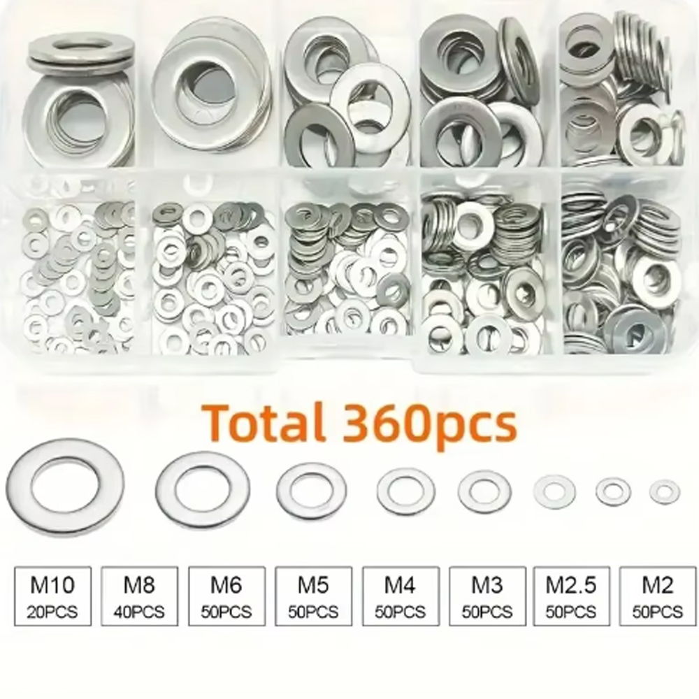 Ensemble de rondelles plates en acier inoxydable 360 304, parfait pour la décoration de la maison, la réparation d'usine, les cuisines, les magasins et plus encore