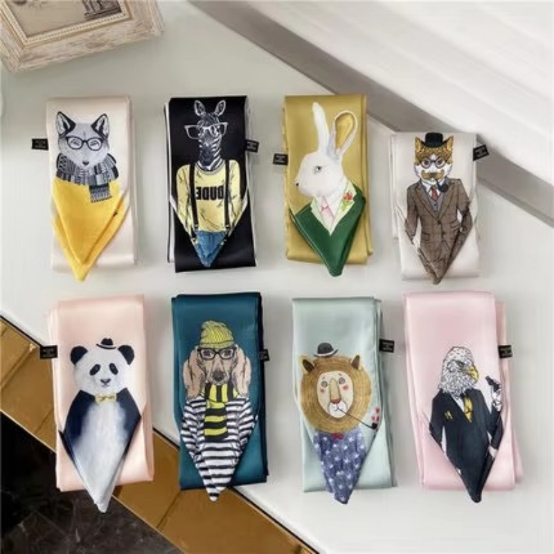 Nuevo estilo de decoración, bufanda estampada de estilo Animal para mujer, pañuelo pequeño de negocios de Europa y América, bufandas de seda, bufanda delgada