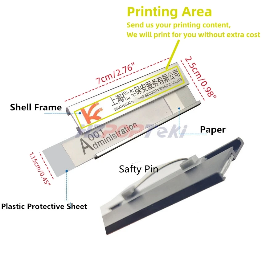 Aluminum Alloy Staff Number Name Badge Plate Holder Safty Pin Magnet Replaceable Reusable Printing 7x2.5cm 1Pack
