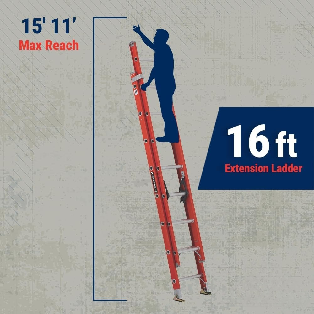 16-foot Fiberglass Extension Ladder, 300-Pound Load Capacity, Type IA, FE3216