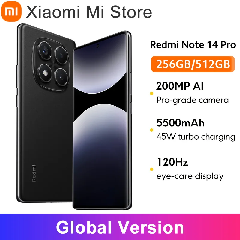 Global version Xiaomi Redmi Note 14 Pro Smartphone 200MP AI camera NFC Helio G100-Ultra 6.67" AMOLED display 5500mAh battery