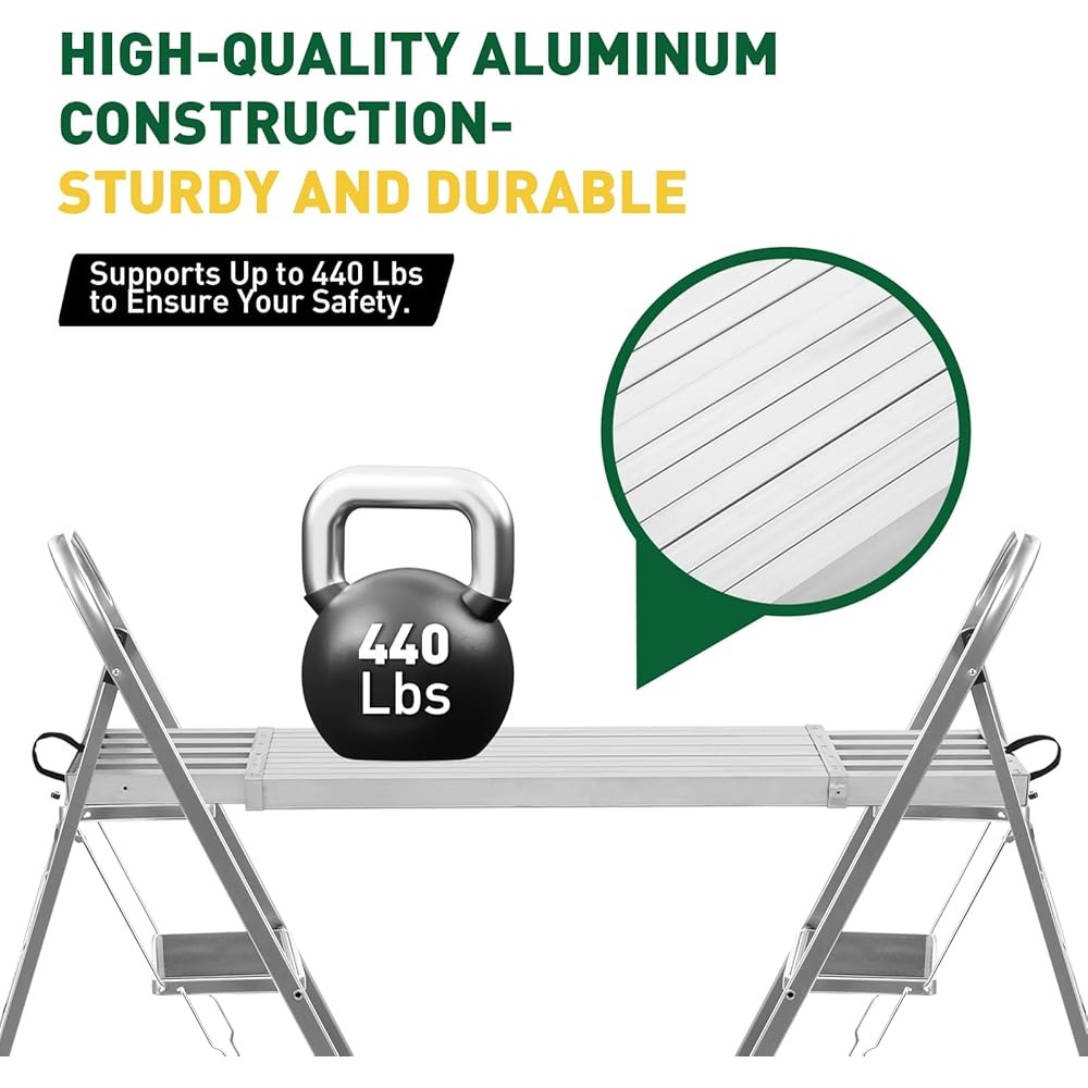 Aluminum Telescoping Work Platform Ladder 6-9FT Adjustable Plank 440lbs Capacity Anti-Slip Lightweight Scaffolding Tool