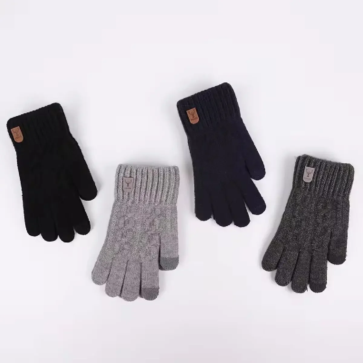 Novas luvas quentes masculinas para tela sensível ao toque de inverno mais veludo engrossado à prova de frio e luvas de malha de lã quente