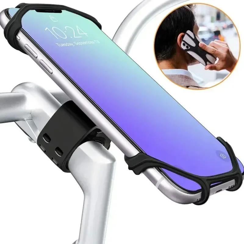 VIKEFON 360 Rotatable โทรศัพท์มือถือผู้ถือจักรยานจักรยานปลอดภัยวงเล็บซิลิโคนซิลิโคนดึงสําหรับขาตั้งโทรศัพท์ทั้งหมด