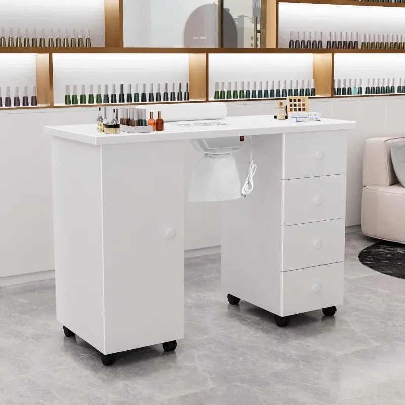 Maniküretisch, Nagelschreibtisch für Nail Tech, Nageltisch, Schönheitssalon-Tech-Station mit elektrischer Downdraft-Entlüftung, abschließbare Räder