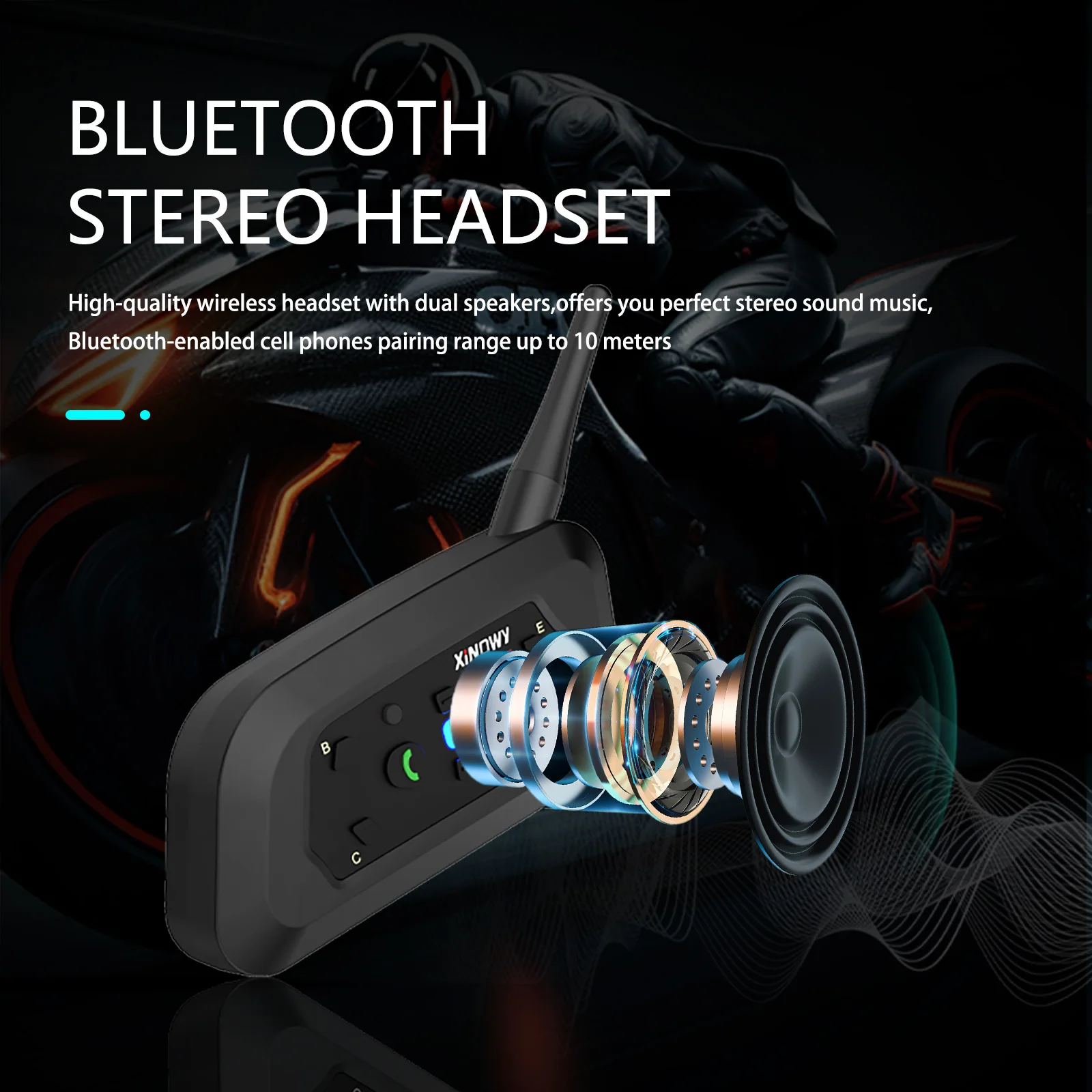 Xinowy v6 pro bluetoothヘルメットインターホンヘッドセット1200mオートバイインターフォンコミュニケーター6ライダー用音楽プレーヤー防水