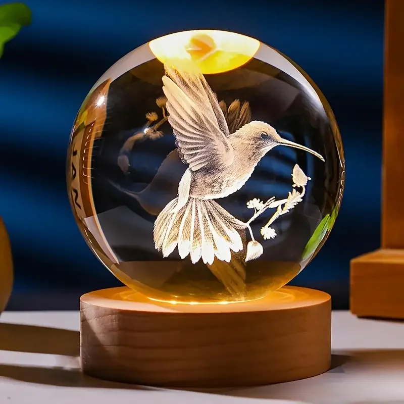 1 ชิ้น 3D hummingbird คริสตัลบอล, เลเซอร์แกะสลักสร้างสรรค์, เหมาะสําหรับตกแต่งห้องนอนหน้าแรก, วันเกิด, ของขวัญรับปริญญา