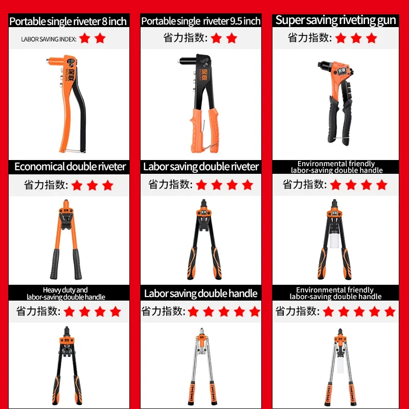 Manual profissional Rivet Gun Set, Rivet Nut e Hand Riveter, Double Insert, Home Repair Tool, 50pcs