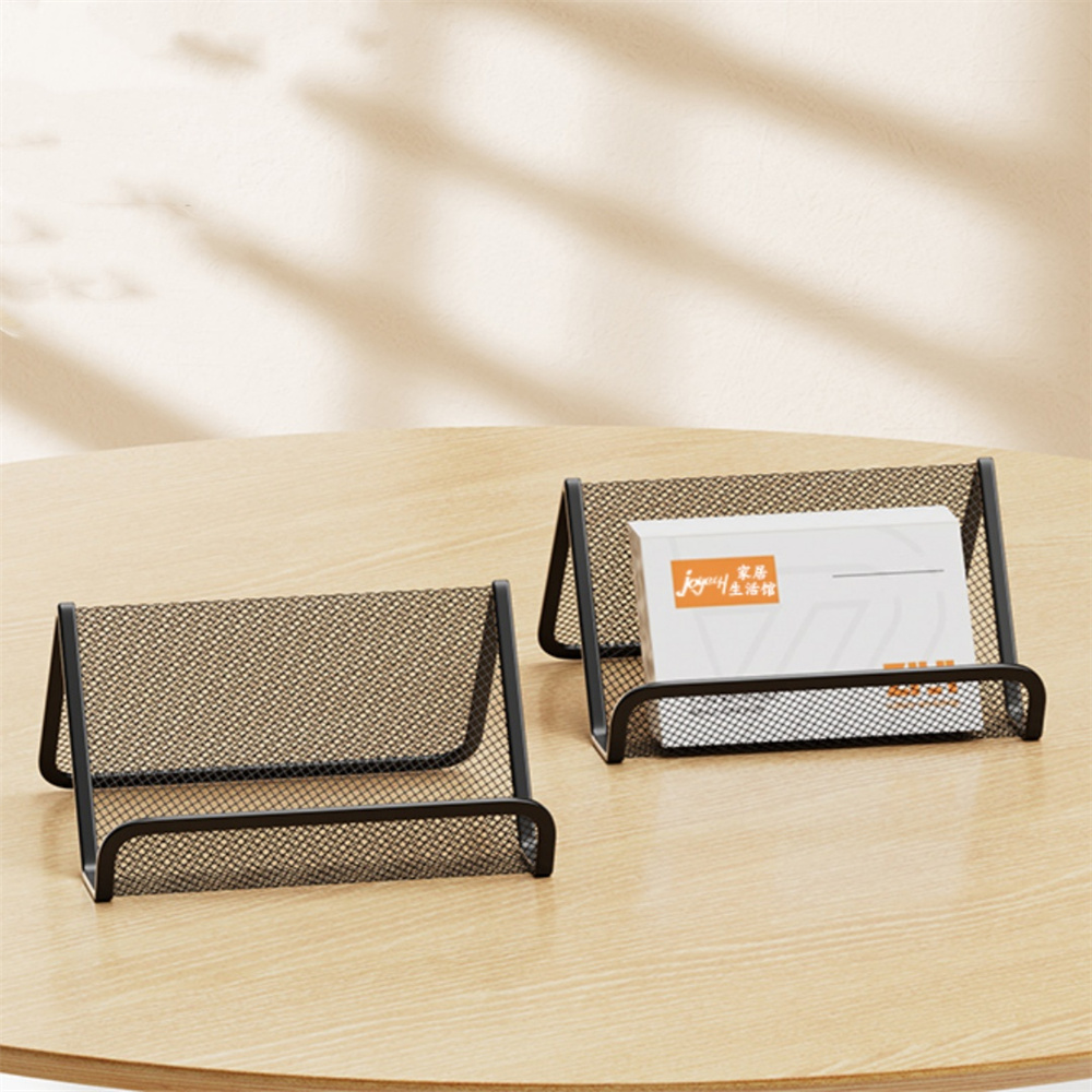 Black Metal Mesh Business Card Holder Desktop Business Card Display Stand Box Office Cards Holder Desk Shelf Storage Organizer