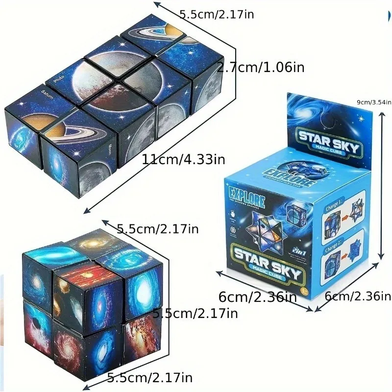 Cube magique 2 en 1 Star Sky, jouet EDC, Cube infini, Fidget, Puzzle, jouet torsadé, décompression créative, cadeau d'anniversaire