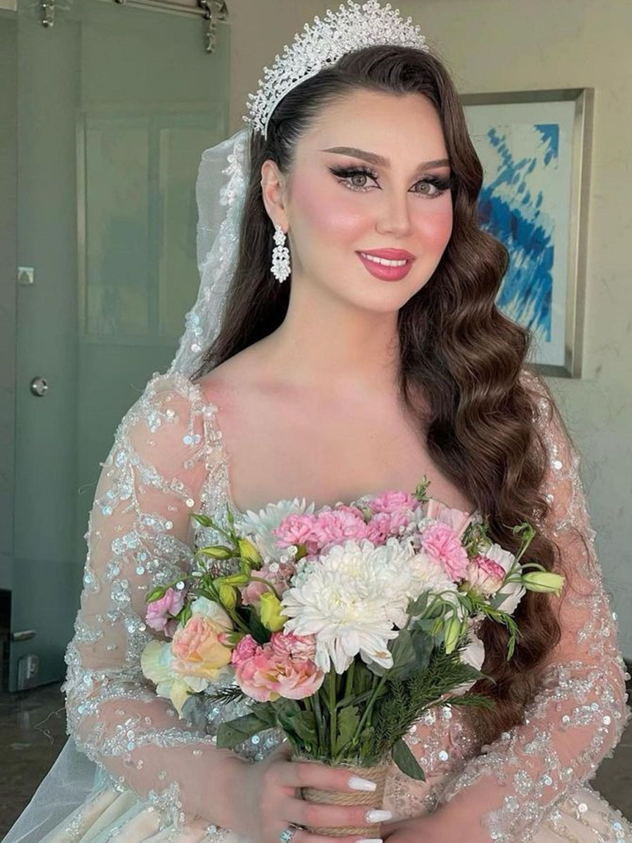 Passen Sie das wunderschöne elfenbeinfarbene Hochzeitskleid mit Pailletten und Perlen, Illusion, Ballkleid, langärmelig, saudi-arabisches Brautkleid, Vestidos de Novia