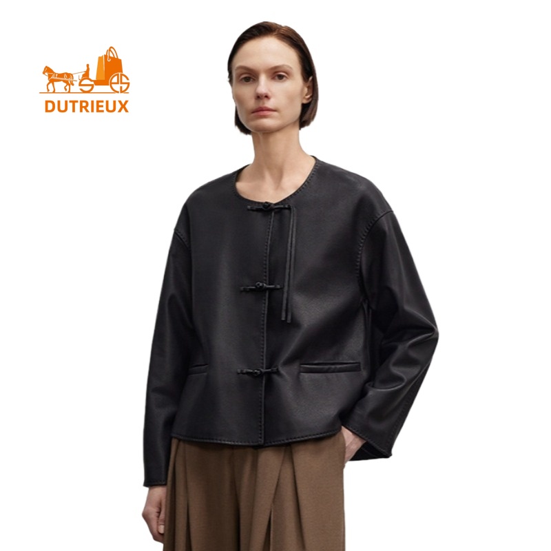 Winter New Genuine Leather Jacket for Women Temperament Short Sheepskin Leather Jacket Round Neck Loose Cowhide Windproof Coat