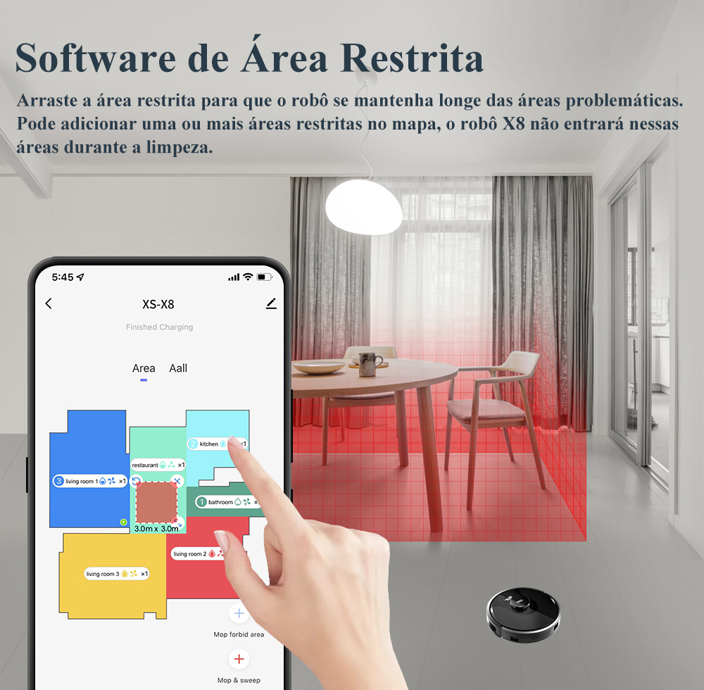 (Código promocional: BR2500)Robô aspirador de pó ABIR X8, navegação a laser lidar, 6500pa sucção, multi-assoalho mapa, Esterilização UV, y forma molhado esfregar, app zonas não-go, Exclusivo Sensor TOF