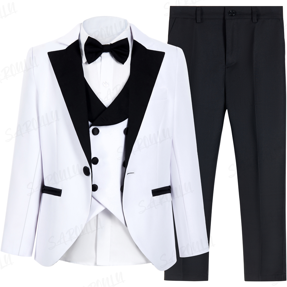 Saroulu-正式な男の子のスーツセット、3ピースのtuxedo、ジャケット、パンツ、弓タイ、単色、クラシック、高品質のベスト