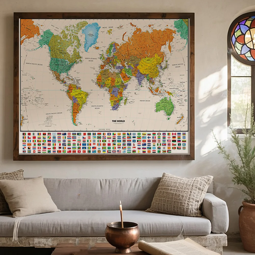 Póster de mapa del mundo de edición clásica, pintura sin marco en idioma inglés, arte de pared e impresión, suministros escolares de oficina, 100x70cm
