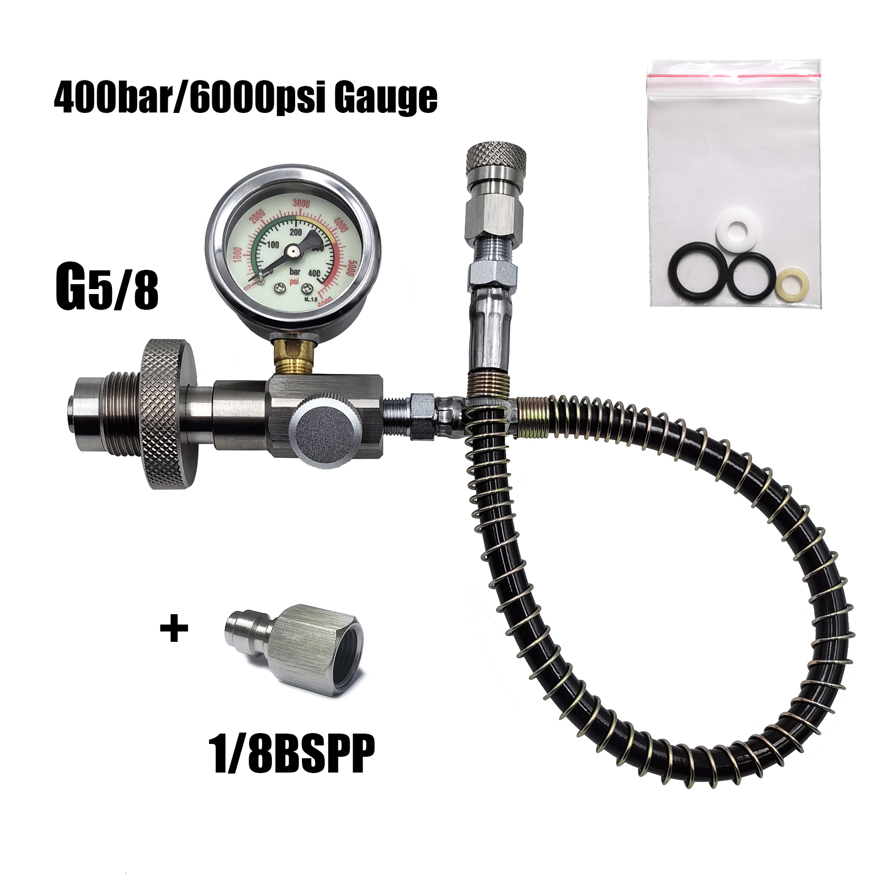 HP Filling Station Chargeing Adapter DIN Connector HPA Scuba Diving Big Tank To Small Bottles With Hose 6000psi/400bar Gauge