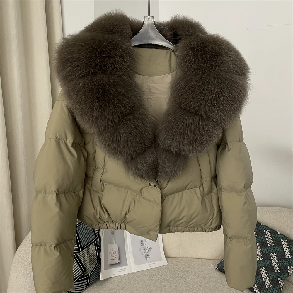 OFTBUY Korte Puffer Jas Dikke Nieuwe Grote Natuurlijke Echt Vossenbont Jas Vrouwen Herfst Winter Vrouwelijke Witte Eend Down Jas Veer