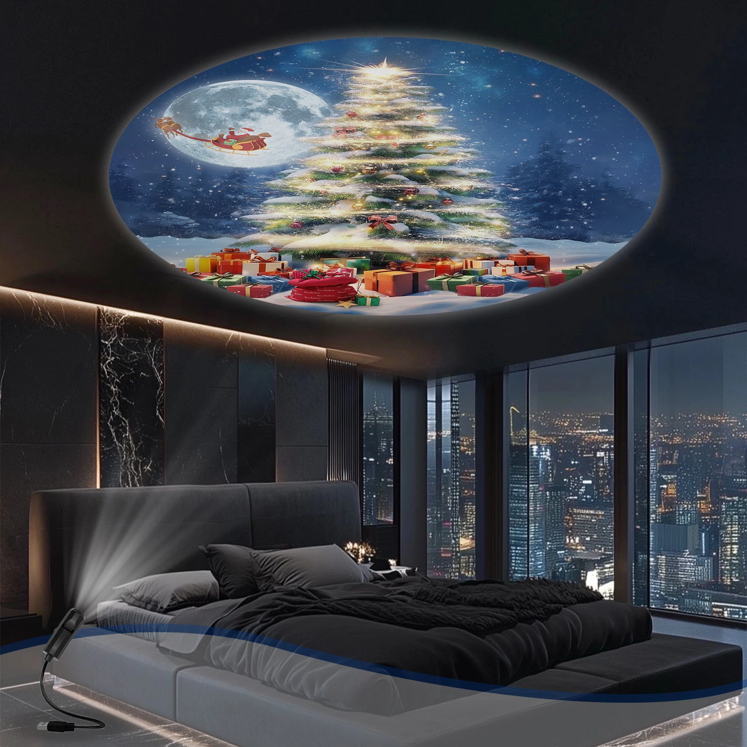 USB-betriebenes Weihnachtsbaum-Projektionslicht, schafft romantische und warme Beleuchtung, Weihnachtsatmosphärenlicht, 360° °   drehbar