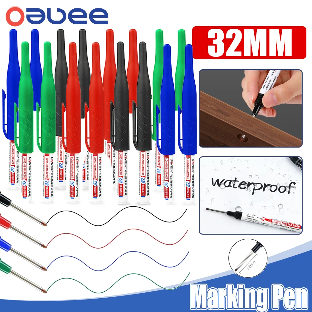 Rotuladores de cabeza de punta larga con agujero profundo de 32mm para bolígrafo perforador de Metal, resistente al agua, decoración de carpintería para baño, 1-8 Uds.