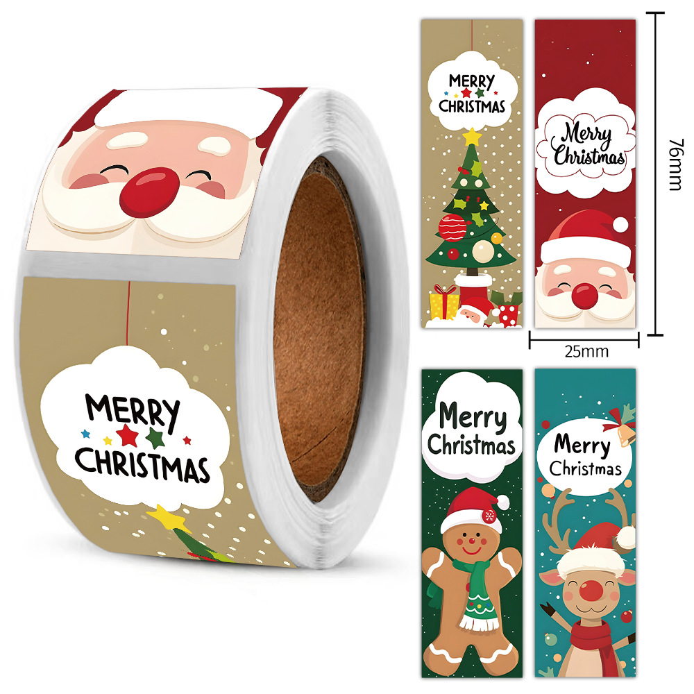 120pcs Christmas Stickers Roll - Cute Santa Polar Bear, Merry Christmas - for Gift Wrapping,  Packaging - Paper-Based