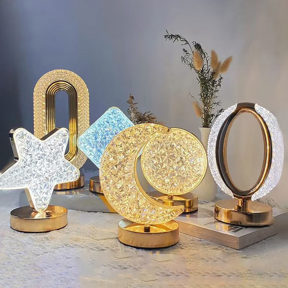 3D Crystal Touch Control LED Night Light for Kids Bedroom - USB Rechargeable Color Changing Square Star Moon Shapes Lamp