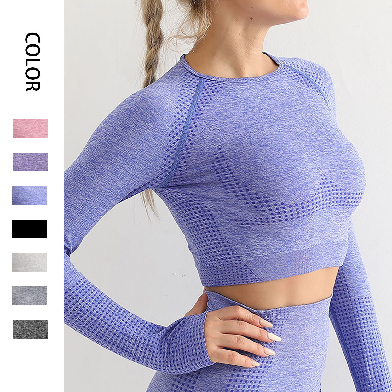 Camisas de Yoga sin costuras para mujer, Top corto, camisas de manga larga para mujer, ropa deportiva para Yoga, Fitness, gimnasio, camisetas de entrenamiento, camisas deportivas