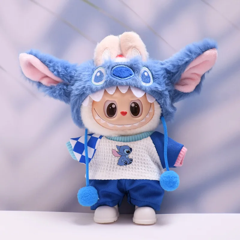 Für 17 cm Labubu Puppe Kleidung Mode Kleidung Plüsch Stich Set Puppe Kleidung Niedlichen Cartoon Sets Puppen Zubehör Geschenke