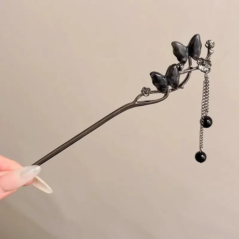 Sensación de alta gama, accesorio para el cabello de estilo antiguo, horquilla para mujer, horquilla negra de estilo chino, estilo retro