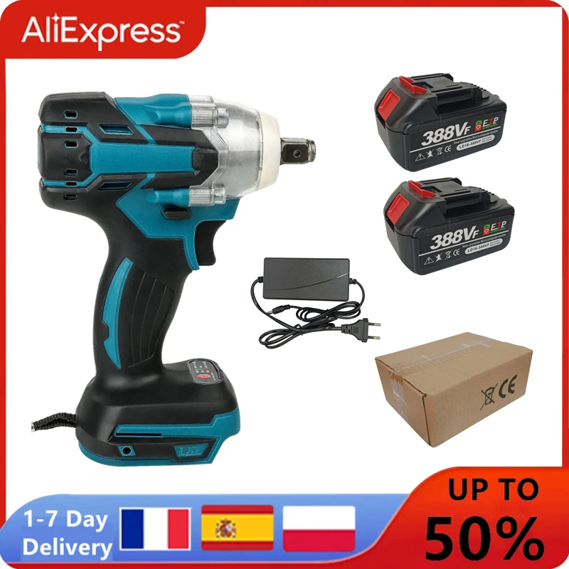 18V 2 Trong 1 Không Chổi Điện Không Dây Tác Động Cờ Lê 1/2Inch Dụng Cụ Điện 15000Amh Lý Pin LED ánh Sáng Thích Ứng Với Makita Pin