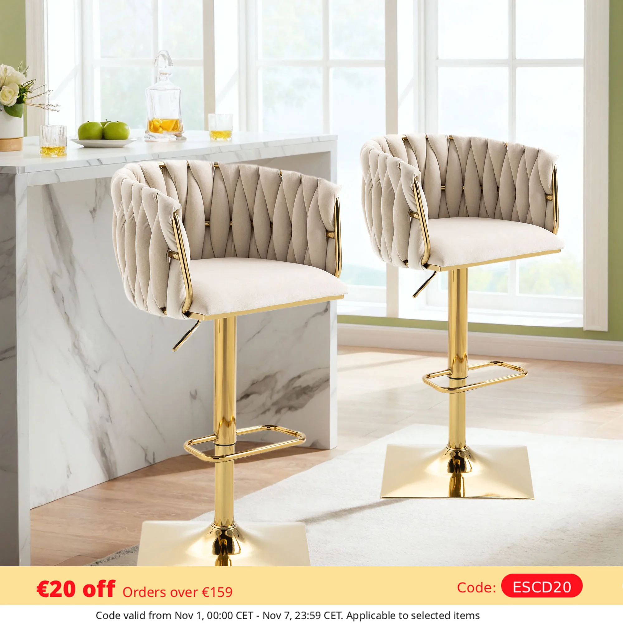 LVHOM Tabourets de bar modernes avec repose-pieds, chaises de comptoir avec structure en métal, adaptés à l'îlot de cuisine, à la salle à manger, au bar