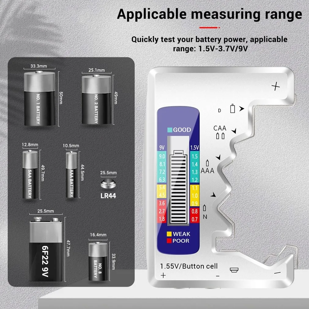 Professional เครื่องทดสอบแบตเตอรี่ดิจิตอลจอแสดงผล LCD 9V 1.5V แบตเตอรี่เซลล์ปุ่มตรวจสอบความจุเครื่องตรวจจับ Capacitance เครื่องมือวินิจฉัย