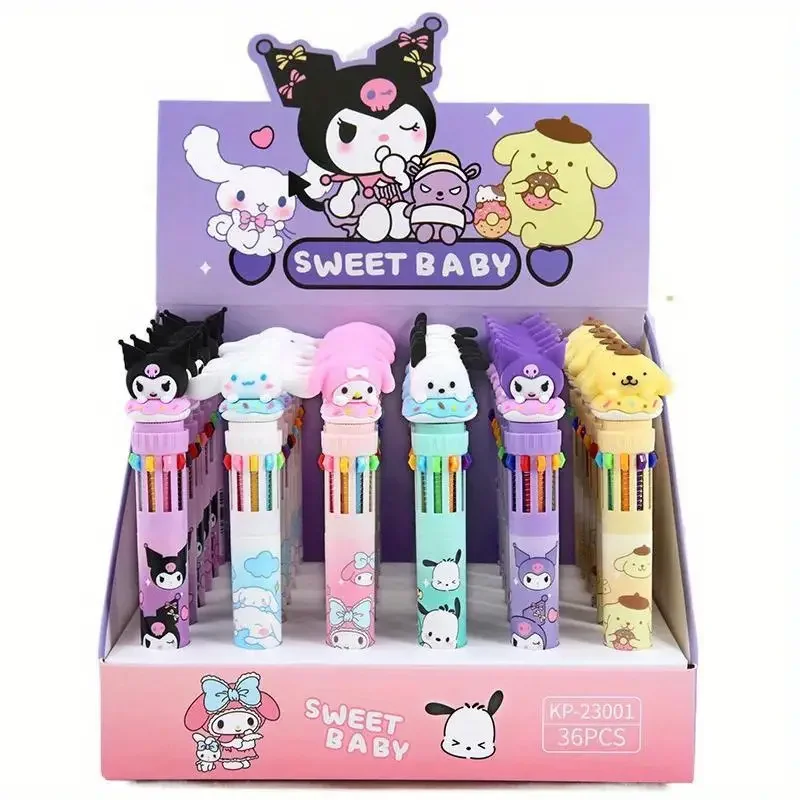 Sanrio Cartoon-Kugelschreiber, 1/6 Stück, Kuromi Hello Kitty Cinnamoroll, 10 Farben, 0,7, Schule, Studenten, Schreibwaren, Zeichnen, Schreibmarkierungsstift