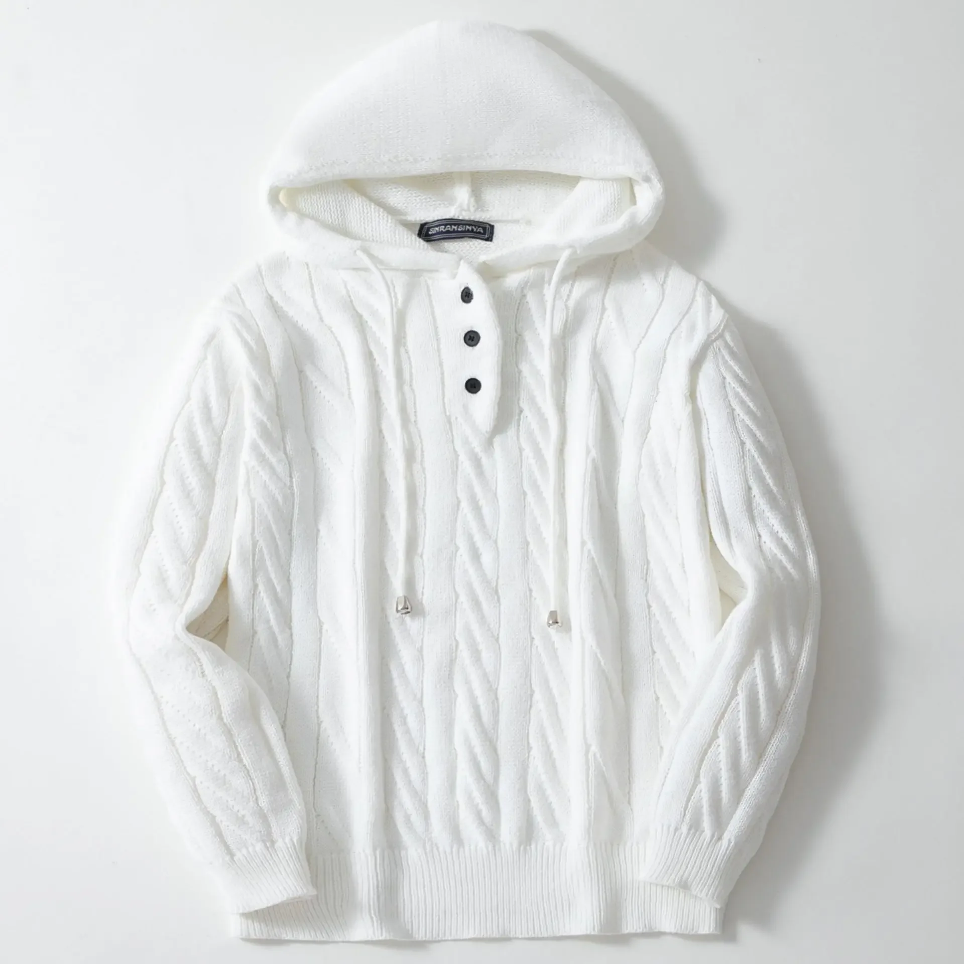 Sudaderas para hombre, jerséis, suéteres, sólidos, informales, sueltos, con capucha, de punto, con cordón, Tops cálidos gruesos regulares, Otoño Invierno