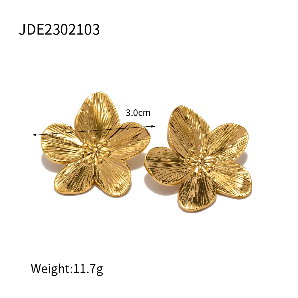 Uworld Tarnish Free Vintage 18k Gold Stainless Steel Flower Metal Earrings Modern Women Gift Fashion Waterproof