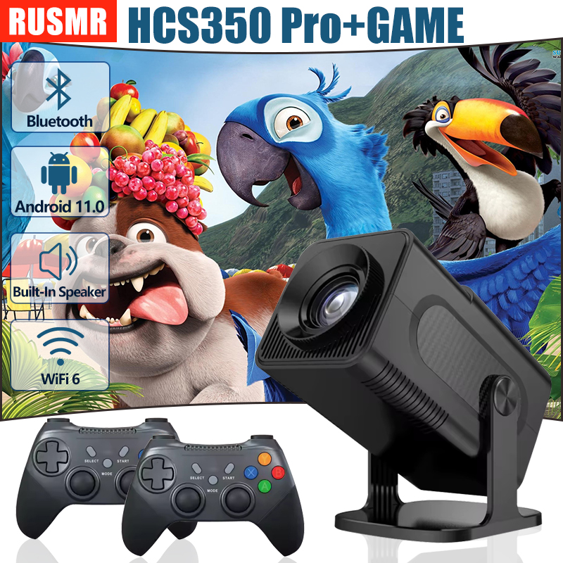 RUSMR HCS350 PRO+ Portable 3D HD Retro Video Game Projector – Dual System (Android), WIFI6 & Smooth Buffering-Free Gaming