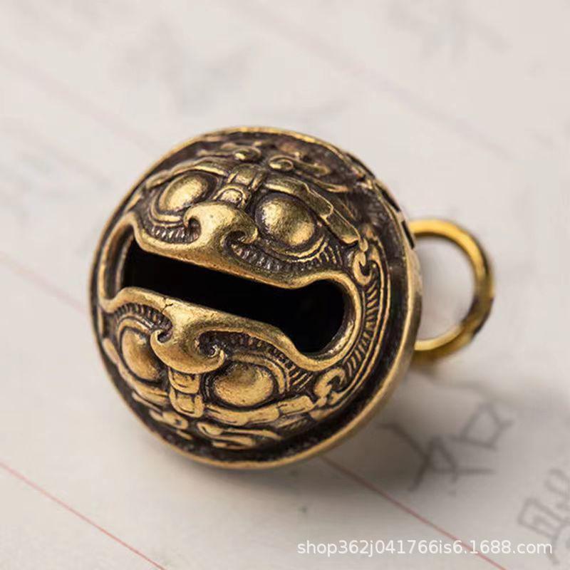 Brass Gourmet Bell Keychain Dragon Head Key Chain Pure Copper Keychain Bell Braided Rope Pendant DIY Pet
