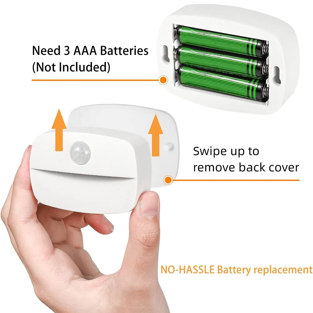 Luz LED nocturna con Sensor de movimiento para interiores, luces con pilas para pasillo, escalera, armario, dormitorio y baño