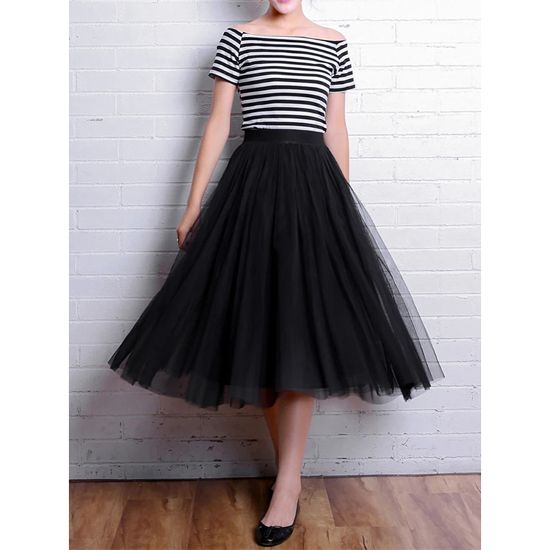 Falda de tul Vintage para mujer, ropa de calle, faldas plisadas de malla de cintura alta elástica, falda elegante coreana de corte A para oficina, novedad